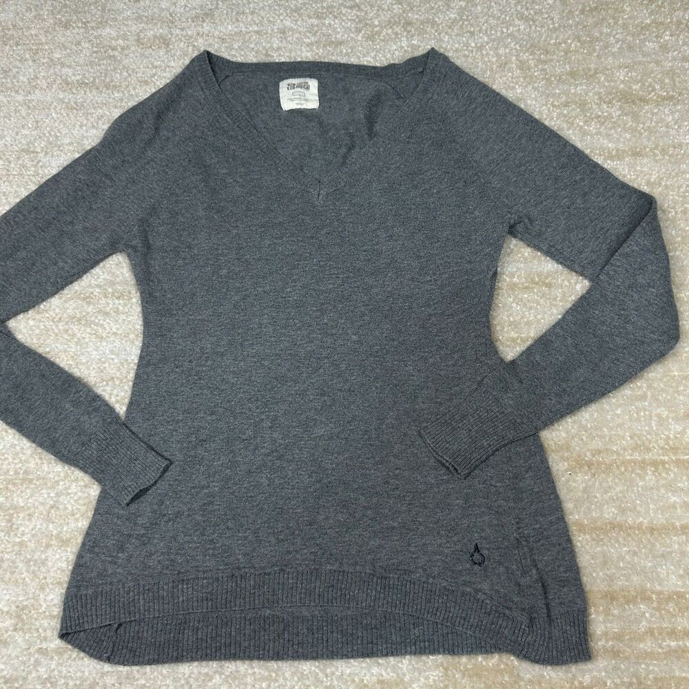 Volcom Sweater Womens S Gray V-Neck Long Sleeve Organic Cotton Pullover Light